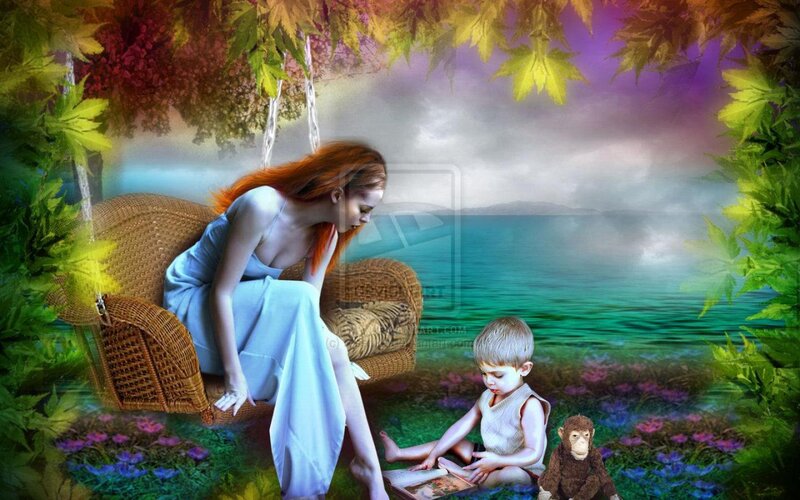Woman and Boy on Swing