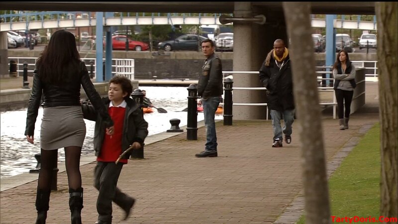 Woman and Boy Walking