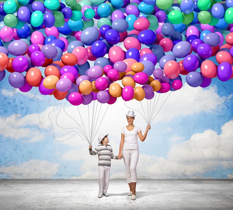 Woman and Boy with Balloons