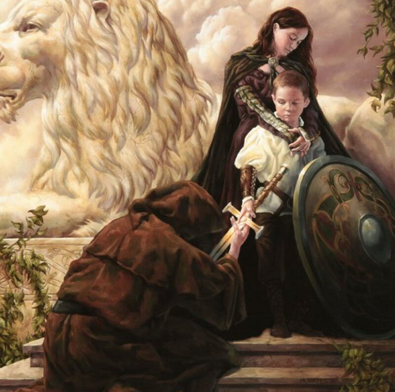 Woman and Boy with Lion