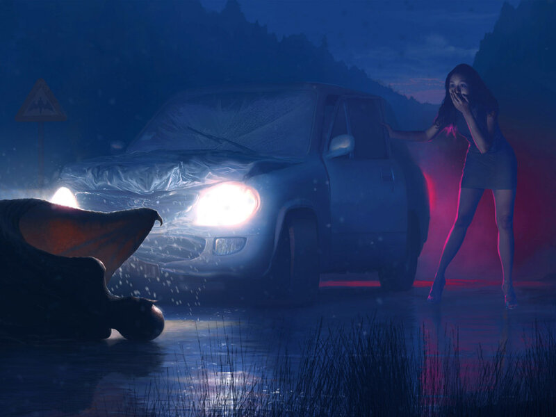 Woman and Car in Water