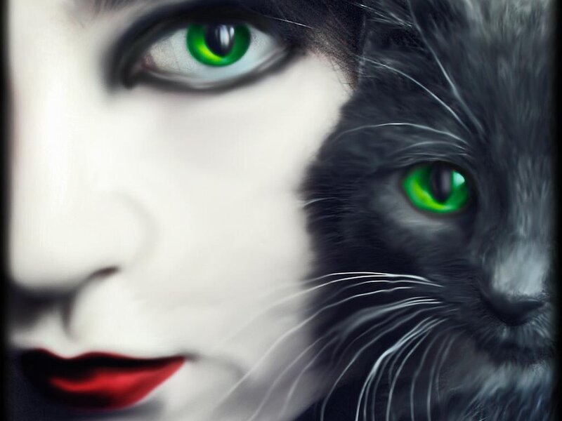 Woman and Cat Face — White