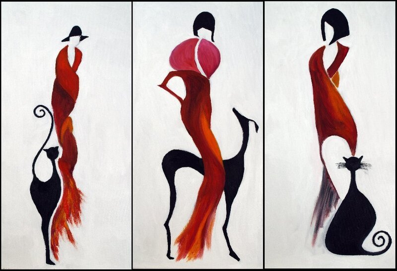 Woman and Cat Figures