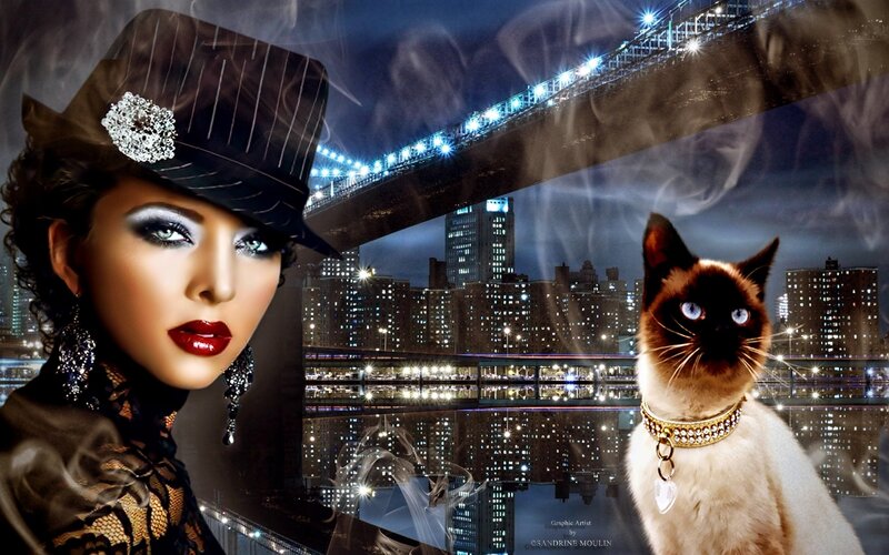 Woman and Cat in City