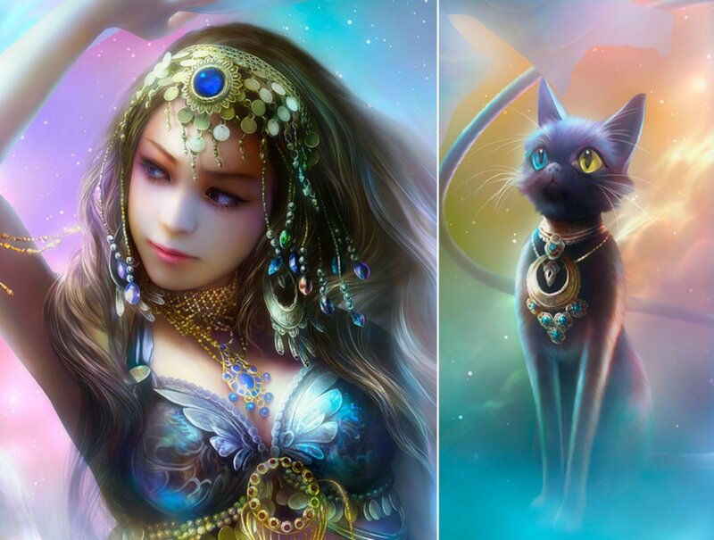 Woman and Cat in Fantasy