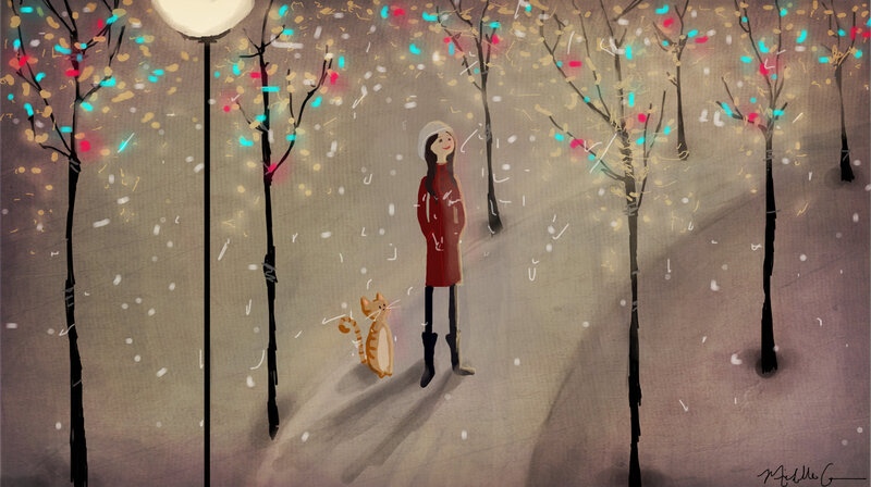 Woman and Cat in Snow