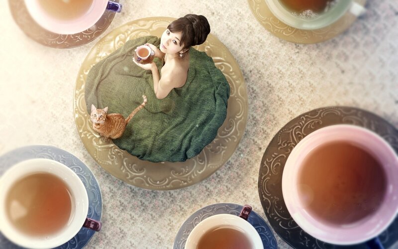 Woman and Cat on Plate