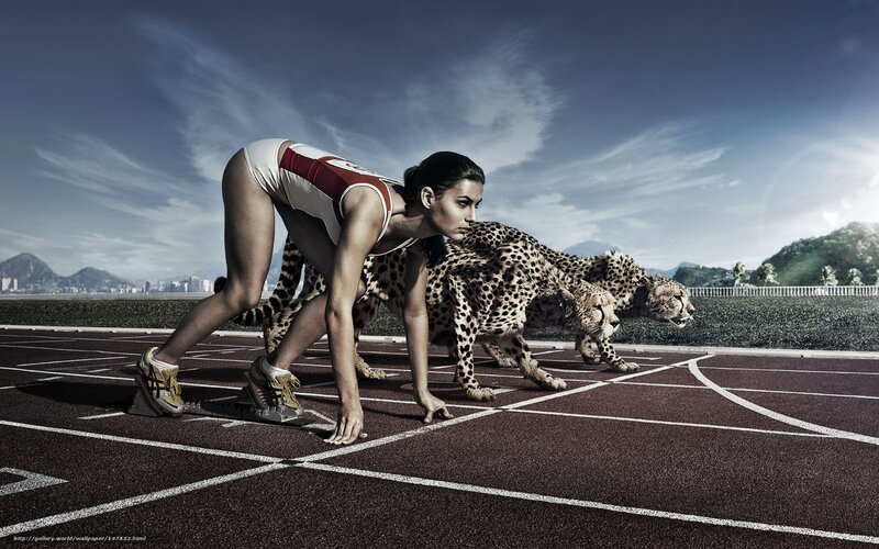 Woman and Cheetahs on Track — Brown