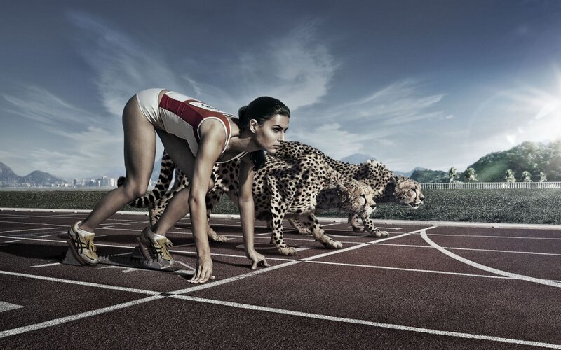 Woman and Cheetahs on Track — Cityscape