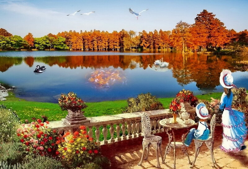 Woman and Child at Lakeside