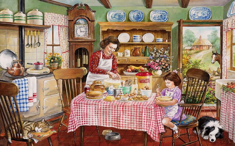 Woman and Child Baking — Red