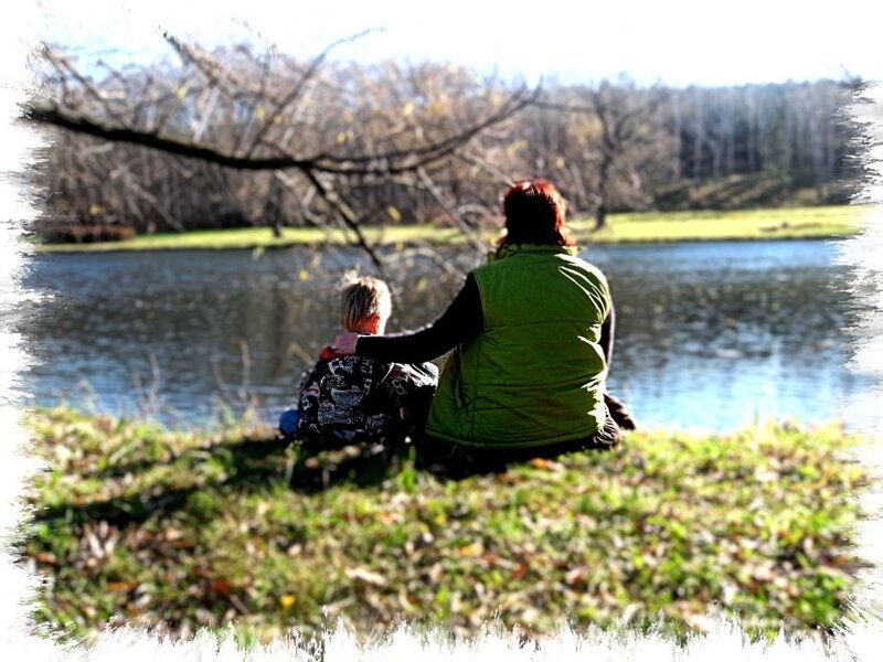 Woman and Child by Lake