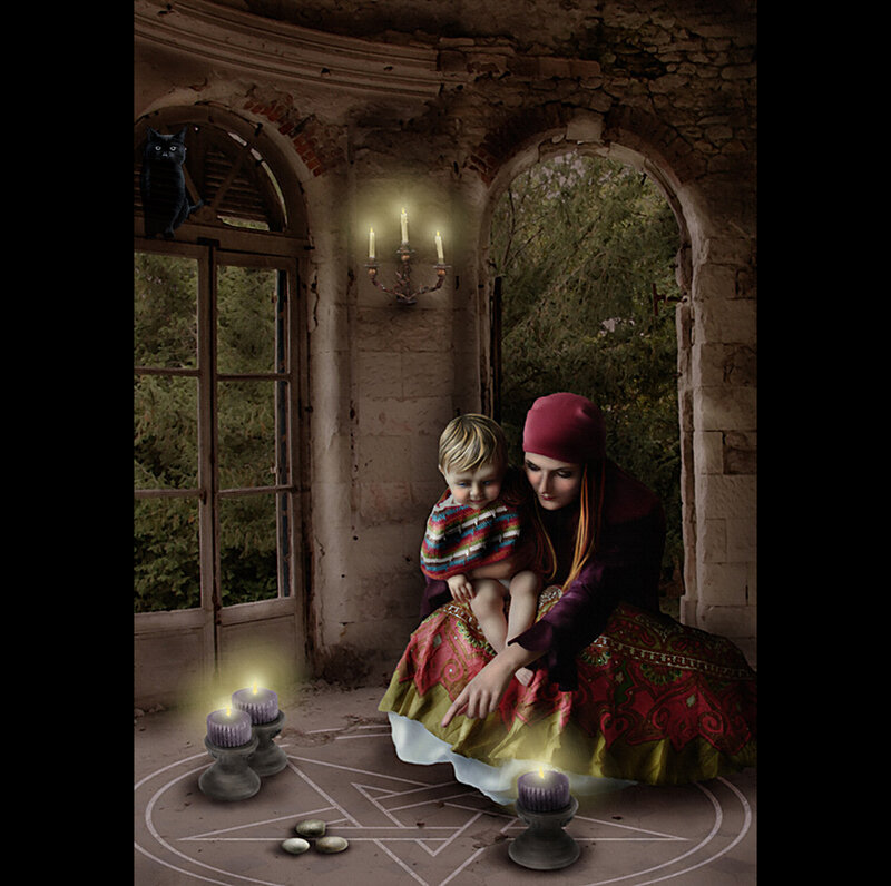 Woman and child in a ritual space