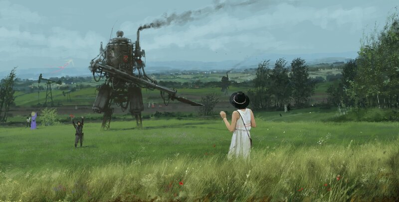 Woman and Child in Field — Green, Serene, Afternoon