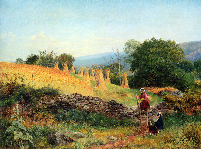 Woman and Child in Field — Yellow