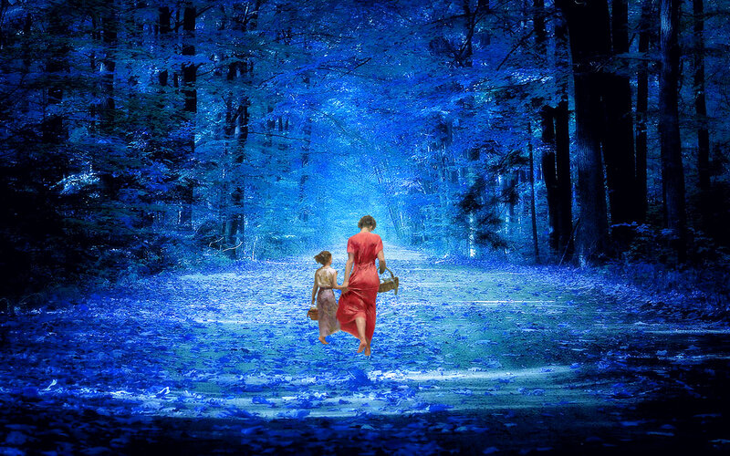 Woman and Child in Forest — Blue