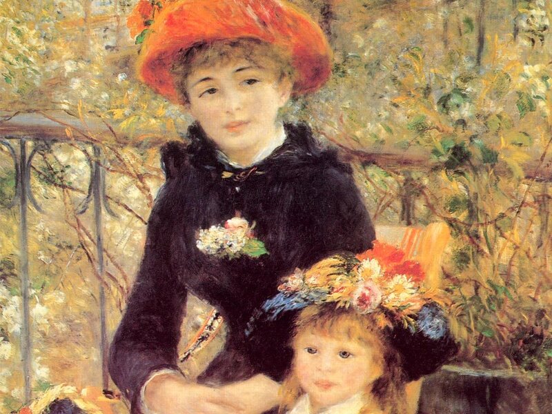 Woman and child in garden