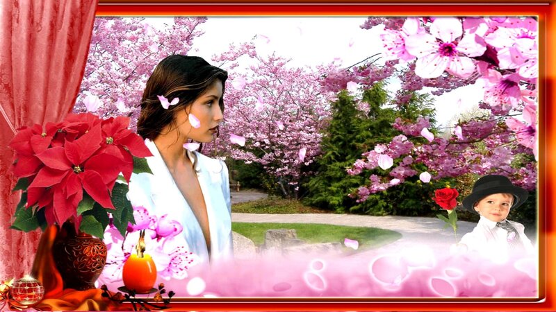 Woman and Child in Garden — Pink, Serene, Spring