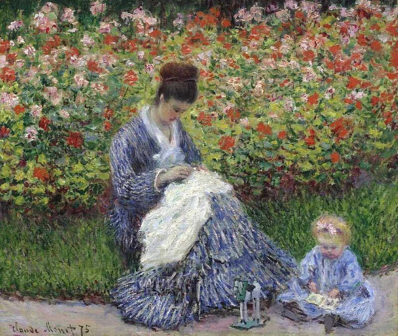 Woman and child in garden