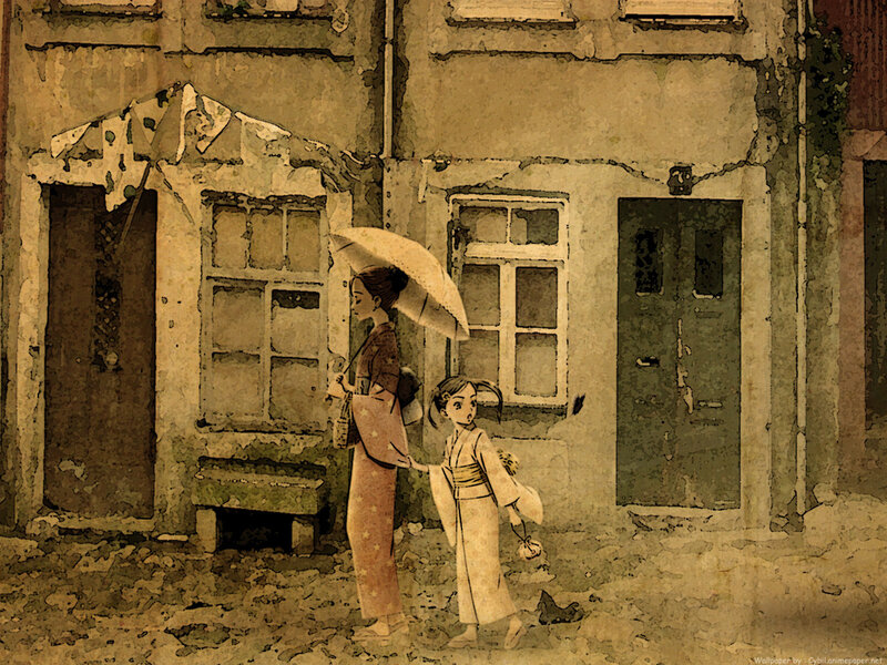 woman and child in old town
