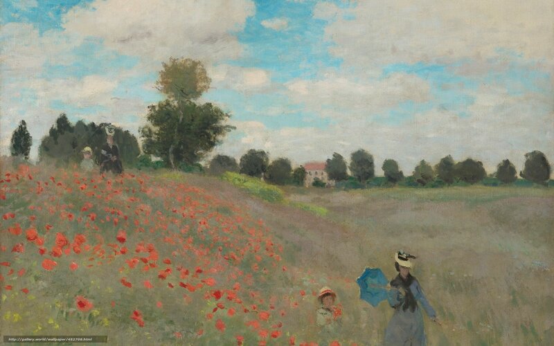 Woman and Child in Poppy Field — Red