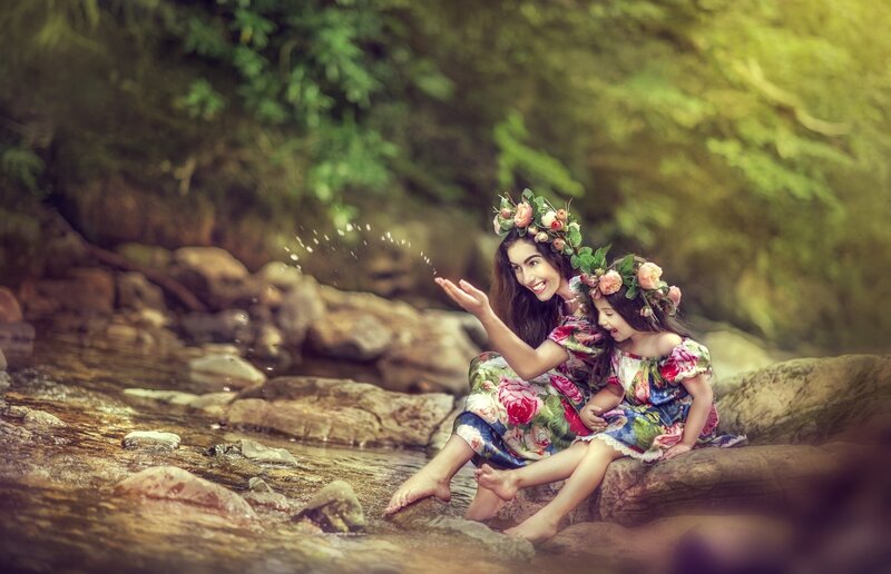 Woman and Child in Stream