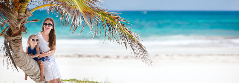 Woman and Child on Beach — Blue, Relaxed