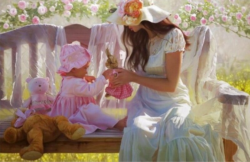 Woman and Child on Bench