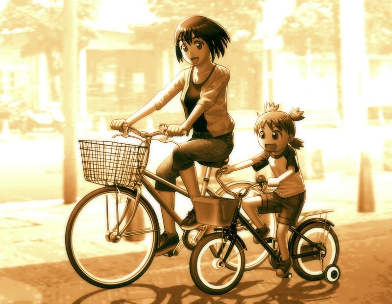 woman and child on bicycles