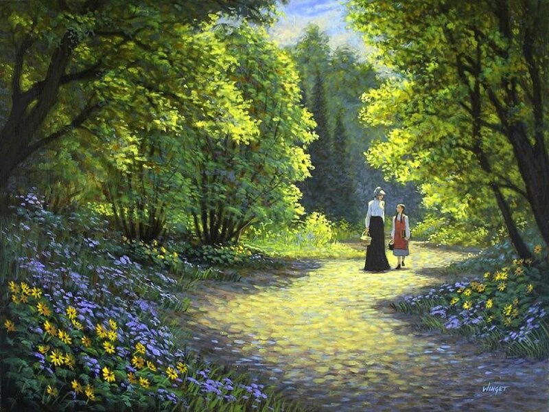 Woman and Child on Path — Green