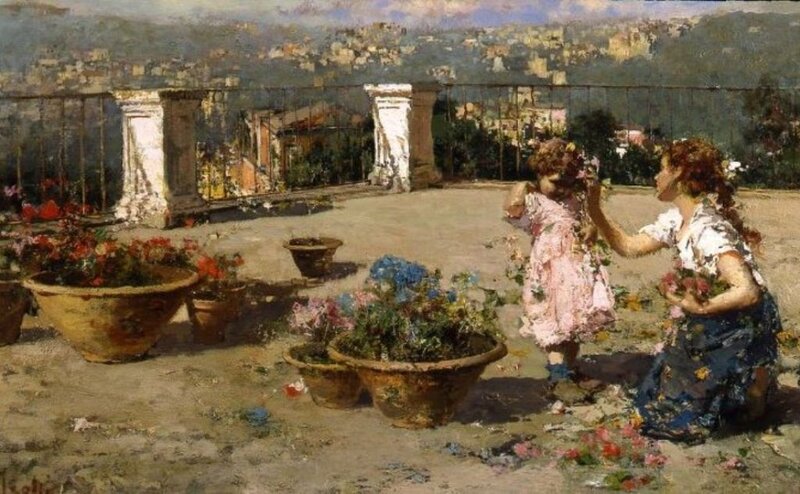 Woman and Child on Terrace