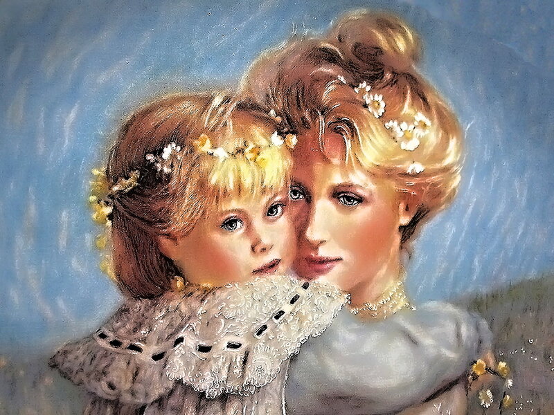 Woman and Child Portrait — Blue