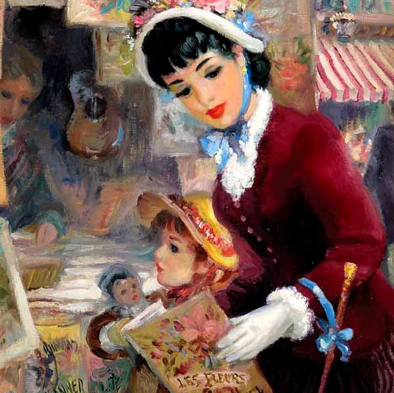 Woman and Child Reading — Red