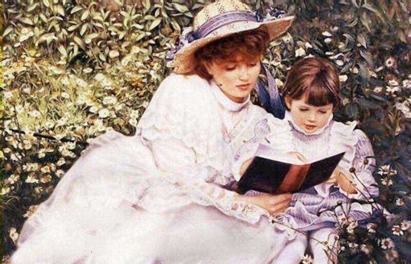 Woman and Child Reading