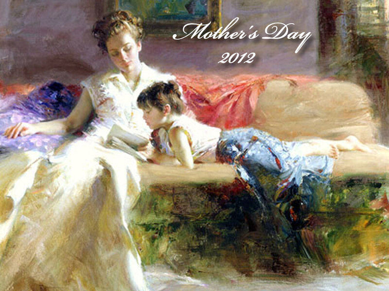 Woman and Child Reading — White, Serene