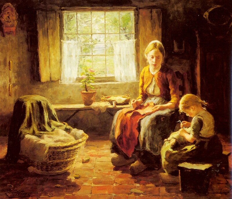 Woman and Child Sewing