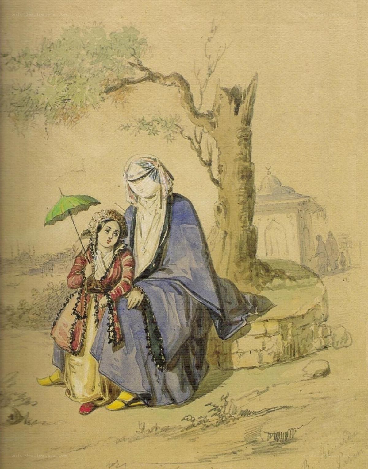 Woman and child under a tree