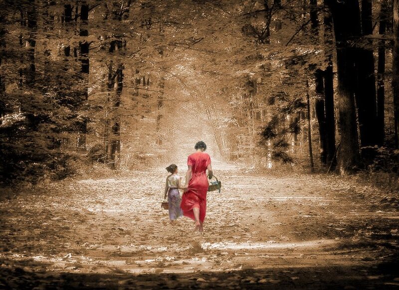 Woman and Child Walking