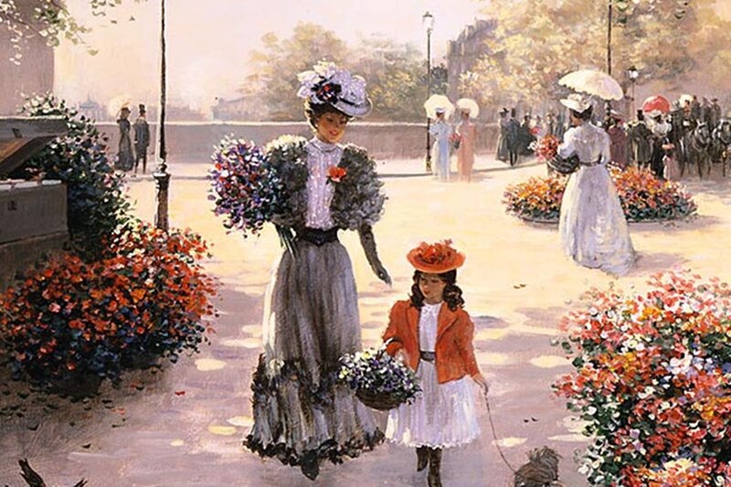 Woman and Child Walking — White