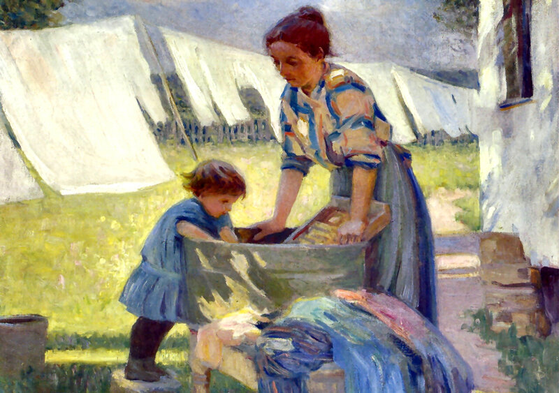 Woman and Child Washing Clothes