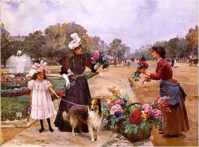 Woman and Child with Dog