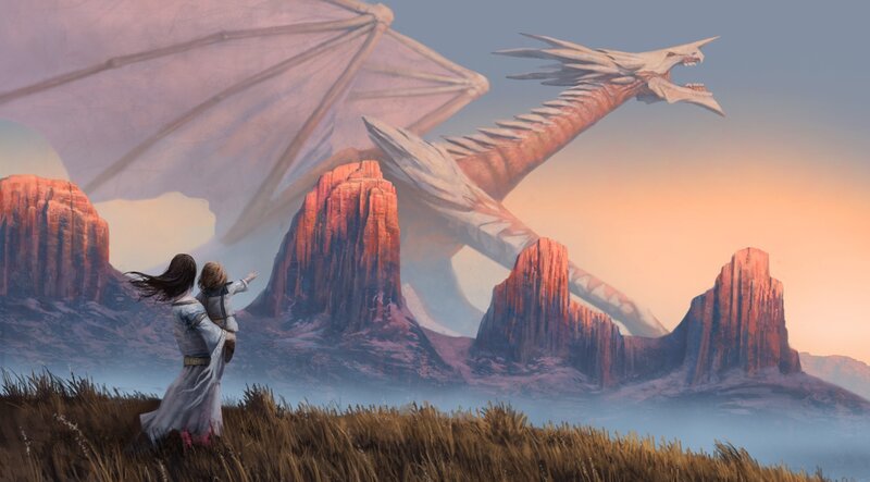 Woman and Child with Dragon — Orange
