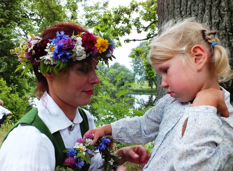 Woman and Child with Flower Crowns