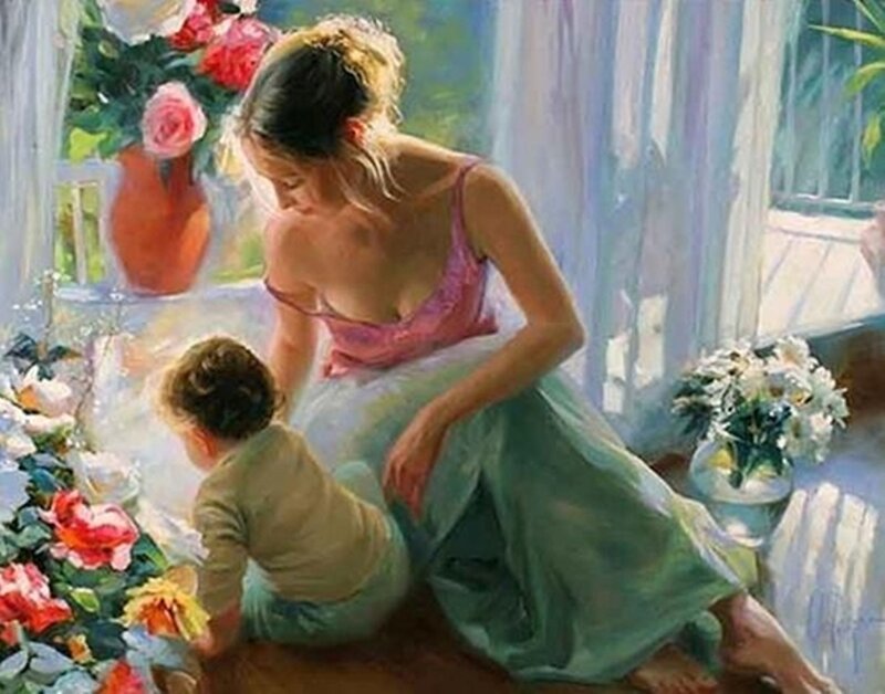 Woman and Child with Flowers