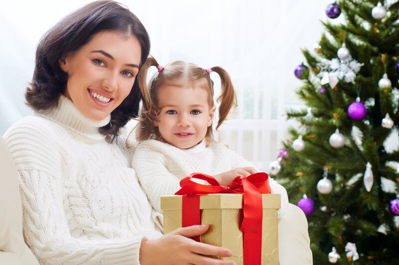 Woman and Child with Gift — White