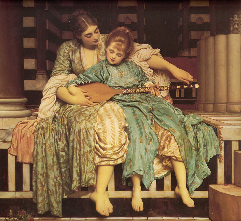 Woman and child with lute
