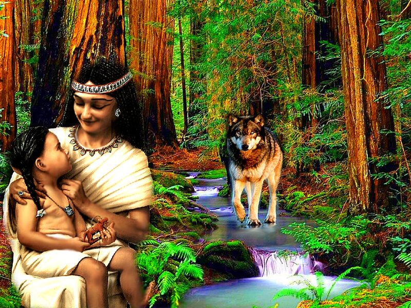 Woman and Child with Wolf