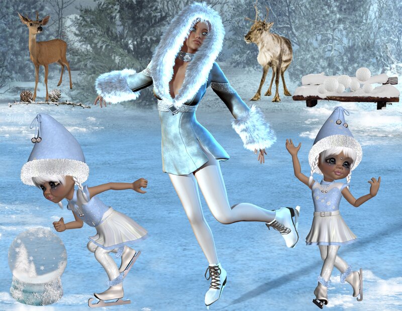 Woman and Children Ice Skating