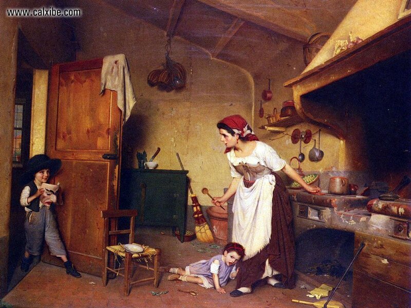 Woman and children in a kitchen