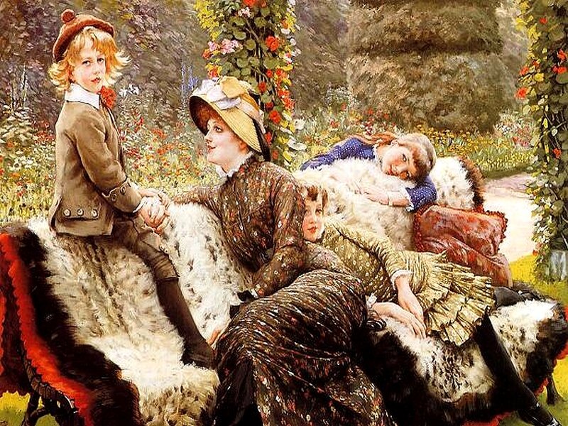 Woman and Children in Garden